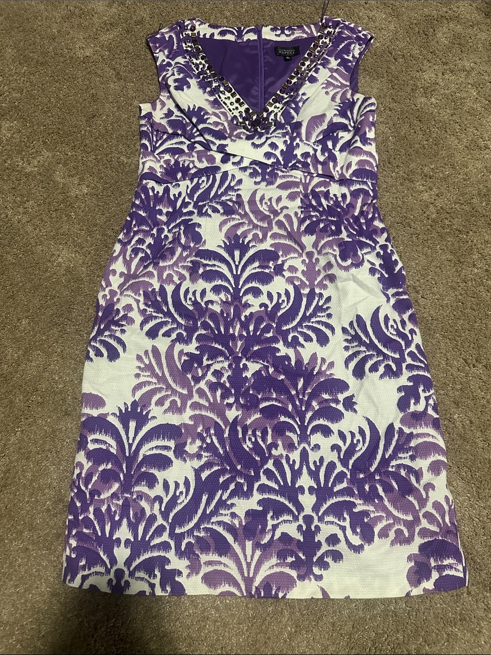 Purple & White Floral Jacquard Sheath Dress